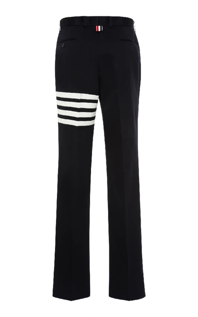 Shop Thom Browne Striped Cotton-twill Straight-leg Pants In Navy
