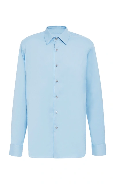 Shop Prada Stretch Cotton Blend-poplin Shirt In Blue