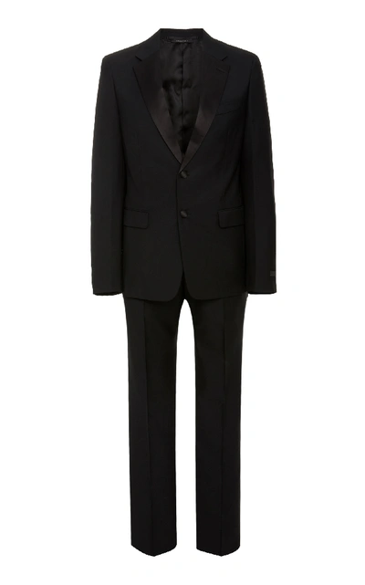 Shop Prada Satin-trimmed Wool-blend Tuxedo In Black