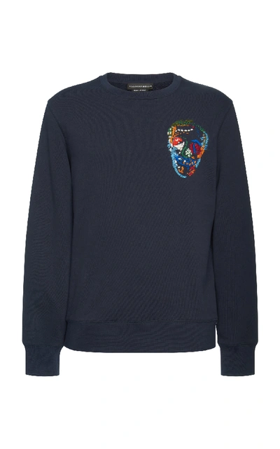 Shop Alexander Mcqueen Embroidered Cotton-jersey Sweatshirt In Navy