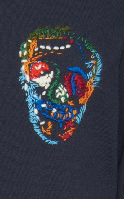 Shop Alexander Mcqueen Embroidered Cotton-jersey Sweatshirt In Navy