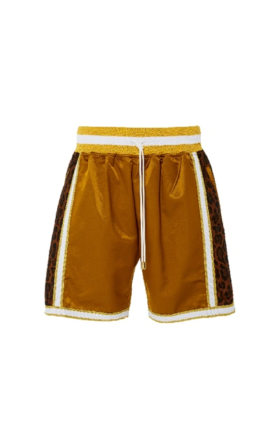 Shop Just Don Leopard-print Cotton-blend Satin Basketball Shorts In Gold