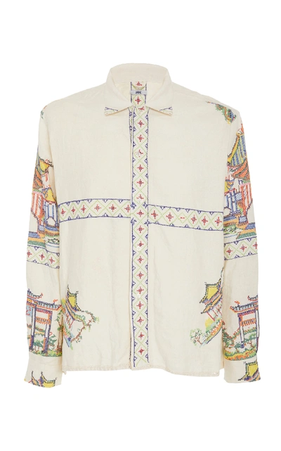 Shop Bode Embroidered Cotton-linen Shirt In Neutral
