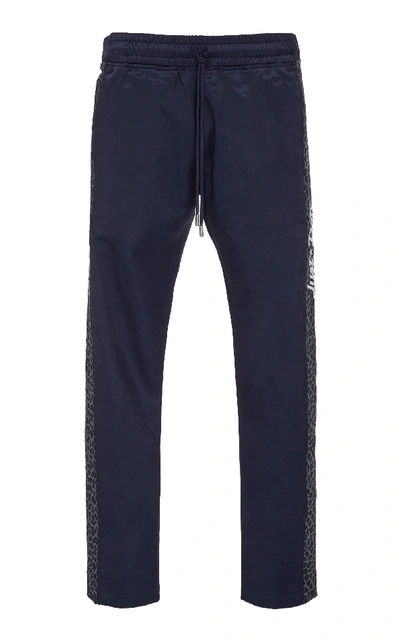 Shop Just Don Tearaway Leopard-print Cotton-blend Satin Track Pants In Navy