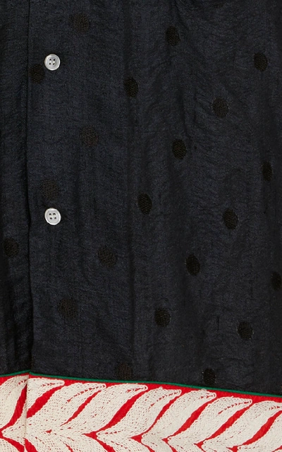 Shop Bode Embroidered Polka-dot Silk Shirt In Print