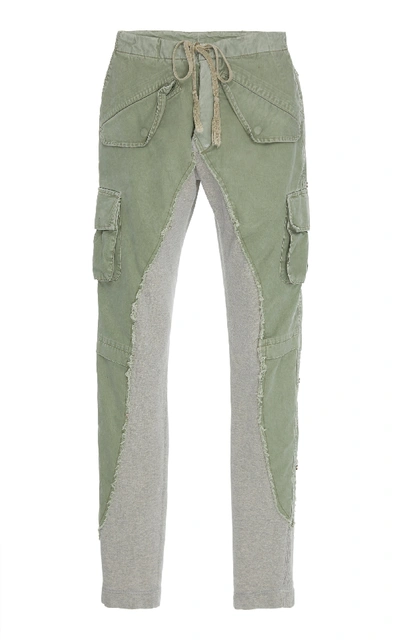 Shop Greg Lauren Paneled Skinny Cotton Pants In Green