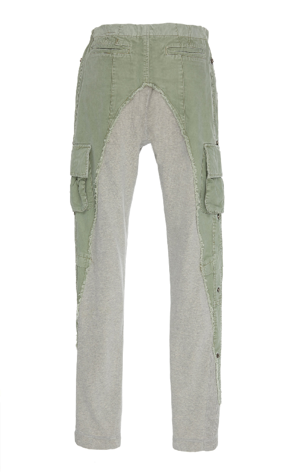 Greg Lauren Paneled Skinny Cotton Pants In Green | ModeSens