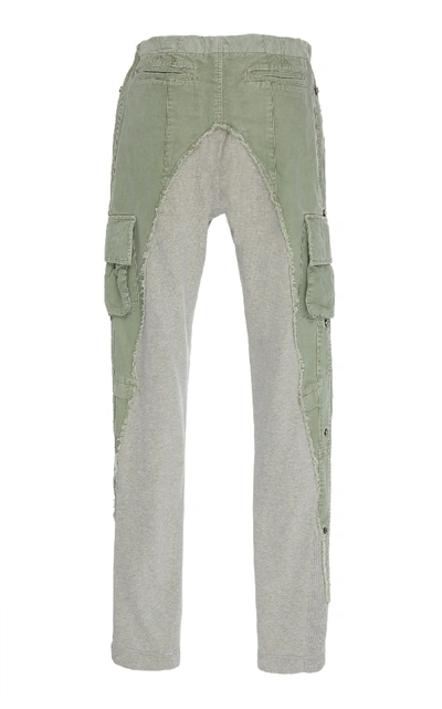 Shop Greg Lauren Paneled Skinny Cotton Pants In Green