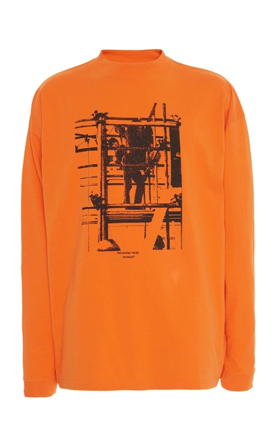 Shop Off-white Scaffolding Over Mock Long Sleeve Tee-shirt In Orange