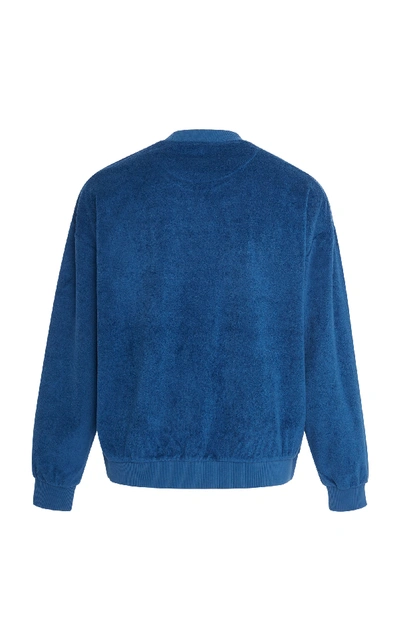 Shop Burberry Embroidered Velour Sweater In Blue