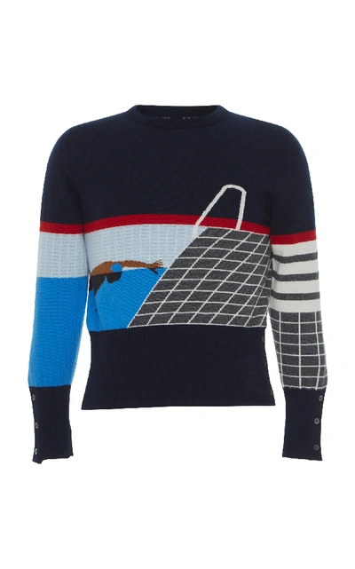 Shop Thom Browne Intarsia-knit Pool Cashmere Sweater In Navy