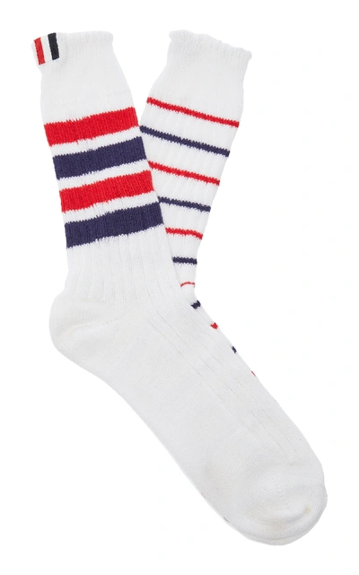 Shop Thom Browne Striped Ribbed-knit Cotton Socks In Multi