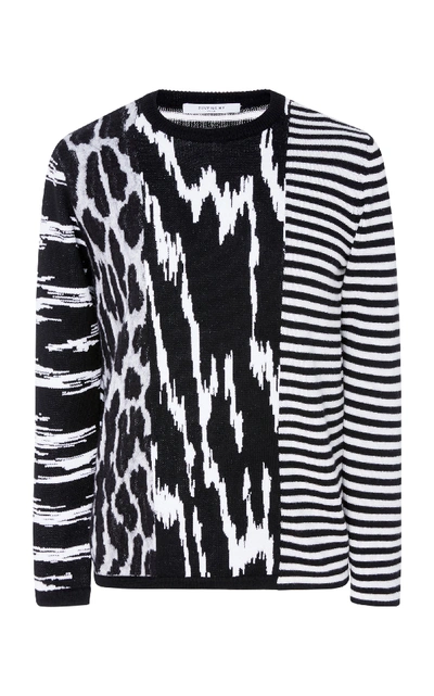 Shop Givenchy Animal Striped Crewneck Sweater In Black/white