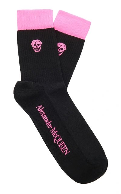Shop Alexander Mcqueen Ribbed Cotton-blend Socks In Black