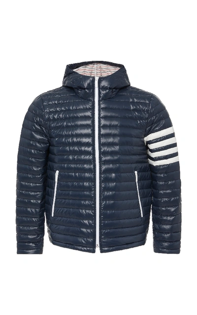 Shop Thom Browne Striped Quilted Shell Hooded Down Jacket In Navy