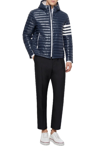 Shop Thom Browne Striped Quilted Shell Hooded Down Jacket In Navy