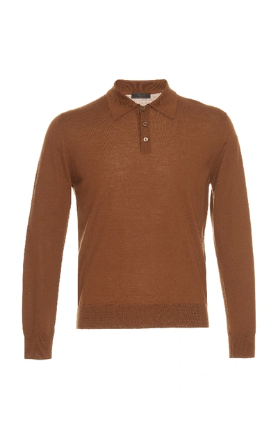 Shop Prada Long Sleeve Wool Polo In Neutral