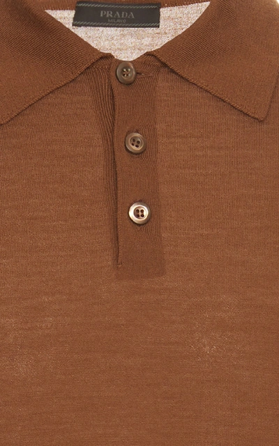 Shop Prada Long Sleeve Wool Polo In Neutral
