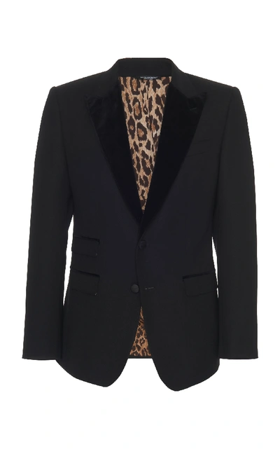 Shop Dolce & Gabbana Velvet-trimmed Peak Lapel Blazer In Black