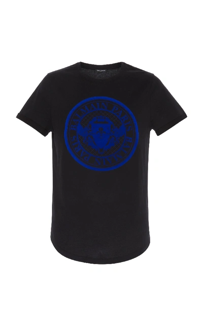 Shop Balmain Coin Logo-printed Jersey T-shirt In Black