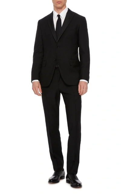Shop Eidos Flat-front Tuxedo Trousers In Black