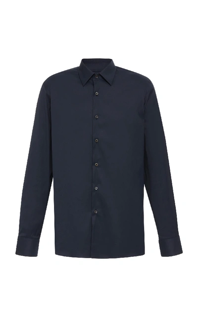 Shop Prada Stretch Cotton Blend-poplin Shirt In Navy
