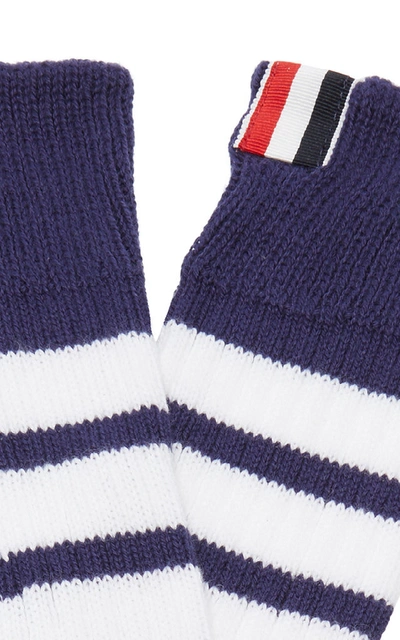 Shop Thom Browne Striped Mid-calf Cotton Socks In Navy