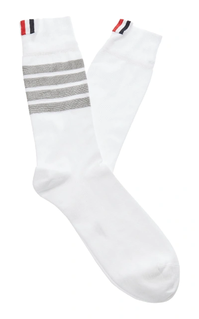 Shop Thom Browne Striped Mid-weight Cotton Socks In White
