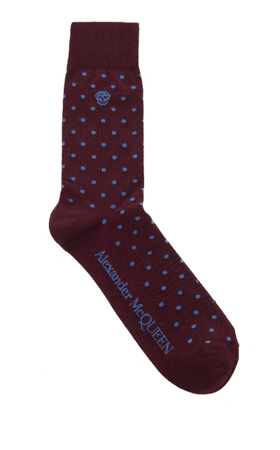 Shop Alexander Mcqueen Polka Dot Cotton-blend Socks In Burgundy