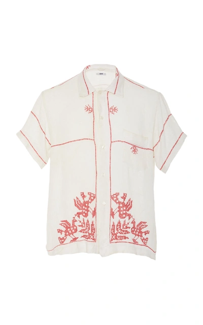 Shop Bode Cross Stitch-embroidered Cotton Shirt In White