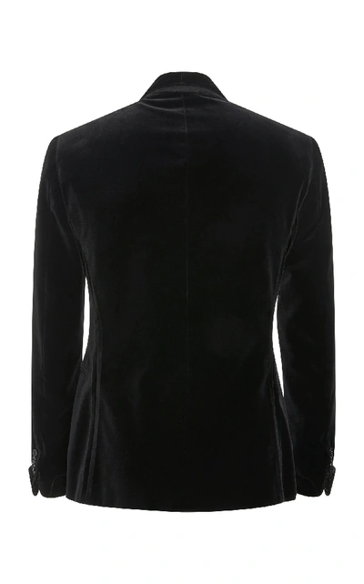 Shop Ralph Lauren Double-breasted Velvet Blazer In Black