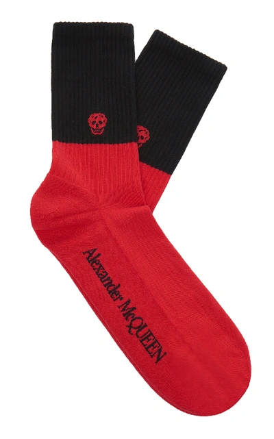 Shop Alexander Mcqueen Ribbed Cotton-blend Socks In Red