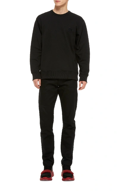 Shop Burberry Embroidered Cotton-jersey Sweatshirt In Black