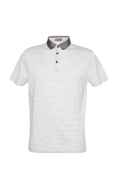 Shop Lanvin Pinstriped Cotton-piqué Polo Shirt In Grey