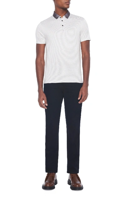 Shop Lanvin Pinstriped Cotton-piqué Polo Shirt In Grey
