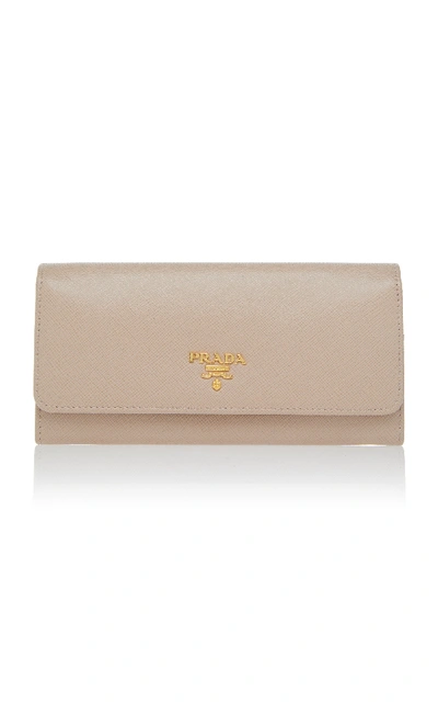 Shop Prada Textured-leather Wallet In Neutral