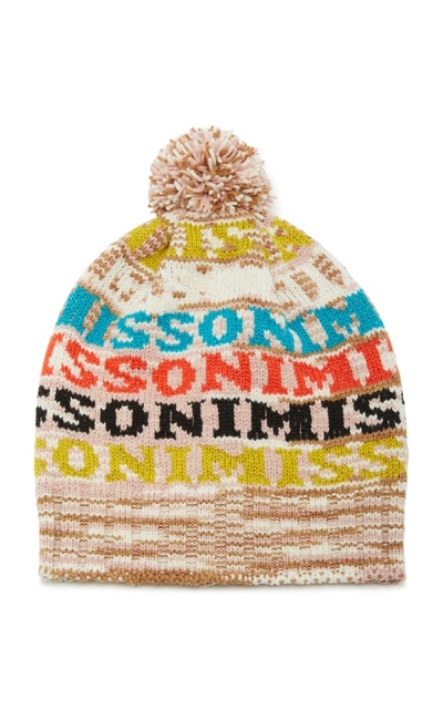 Shop Missoni Pom-pom-embellished Intarsia-knit Wool-blend Beanie In Brown