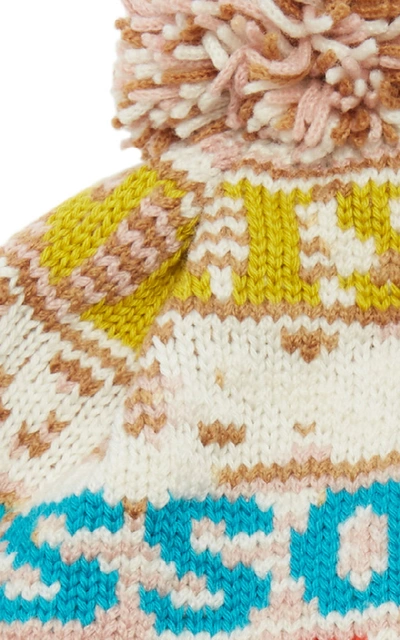 Shop Missoni Pom-pom-embellished Intarsia-knit Wool-blend Beanie In Brown