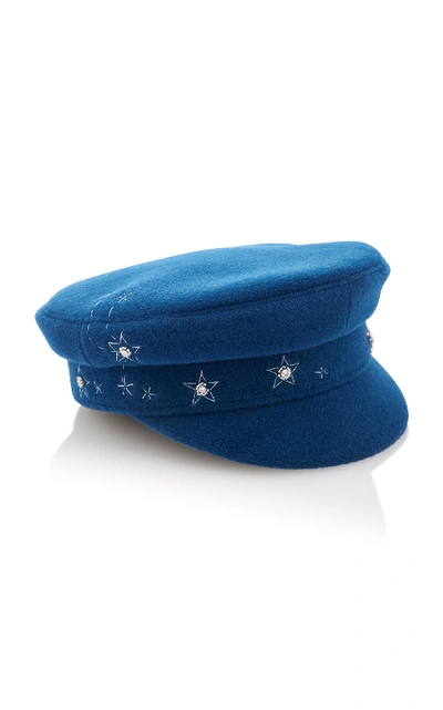 Shop Ruslan Baginskiy Hats Wool And Glass Bead Baker Boy Cap In Navy