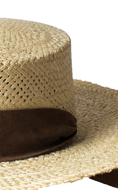 Shop Janessa Leone Nina Suede-trimmed Straw Hat In Neutral