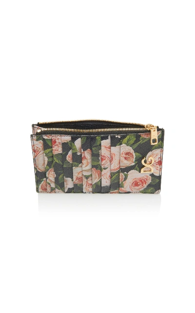 Shop Dolce & Gabbana Floral Print Textured Leather Cardholder In Multi