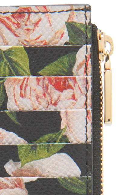 Shop Dolce & Gabbana Floral Print Textured Leather Cardholder In Multi