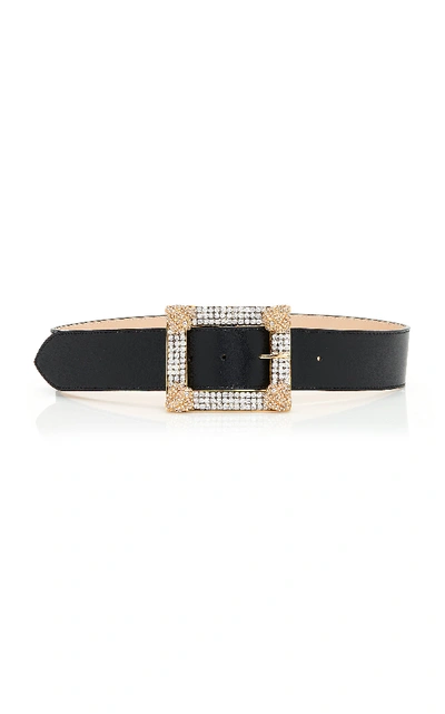 Shop Alessandra Rich Crystal-embellished Leather Belt In Black