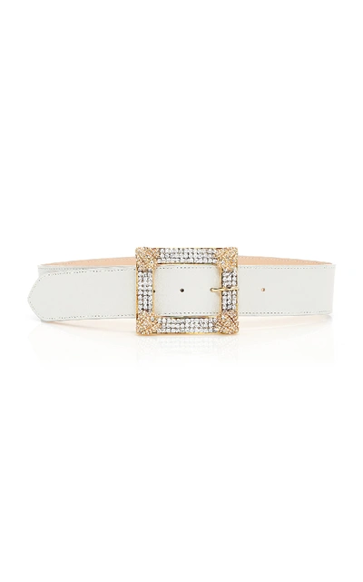 Shop Alessandra Rich Crystal-embellished Leather Belt In White
