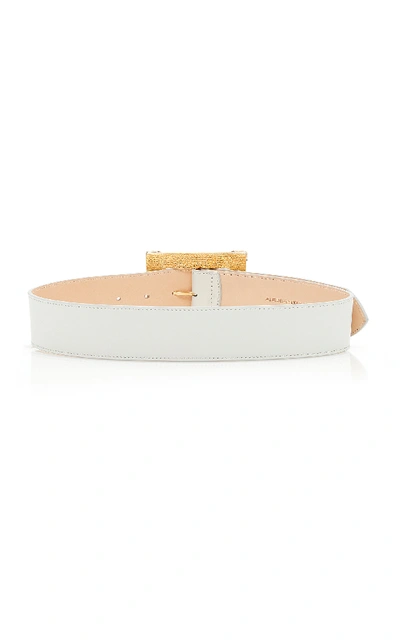Shop Alessandra Rich Crystal-embellished Leather Belt In White