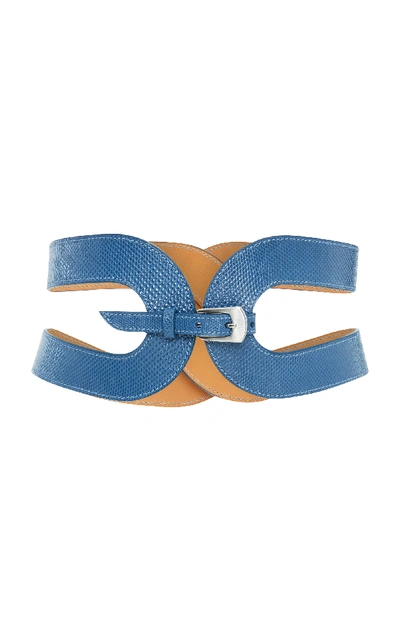 Shop Maison Vaincourt Exclusive The Cage Snake Skin Waist Belt In Blue