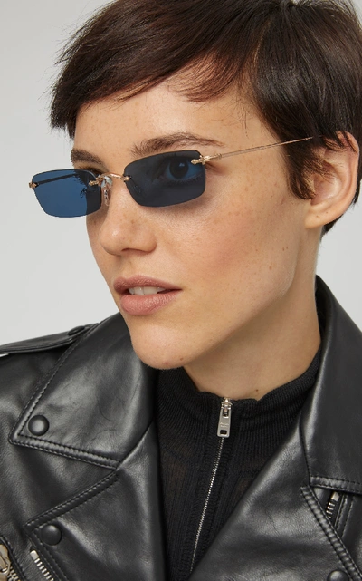 Shop Oliver Peoples Daveigh Square-frame Metal Sunglasses In Blue