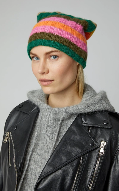 Shop The Elder Statesman Bunny Echo Striped Cashmere Beanie In Multi