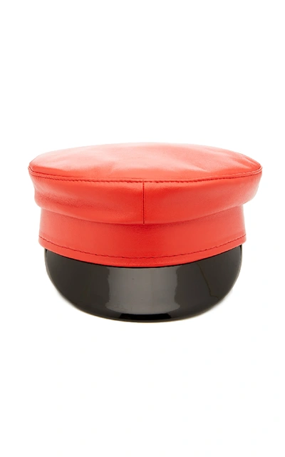 Shop Ruslan Baginskiy Hats Two-tone Leather Baker Boy Hat In Red