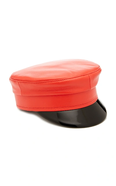 Shop Ruslan Baginskiy Hats Two-tone Leather Baker Boy Hat In Red